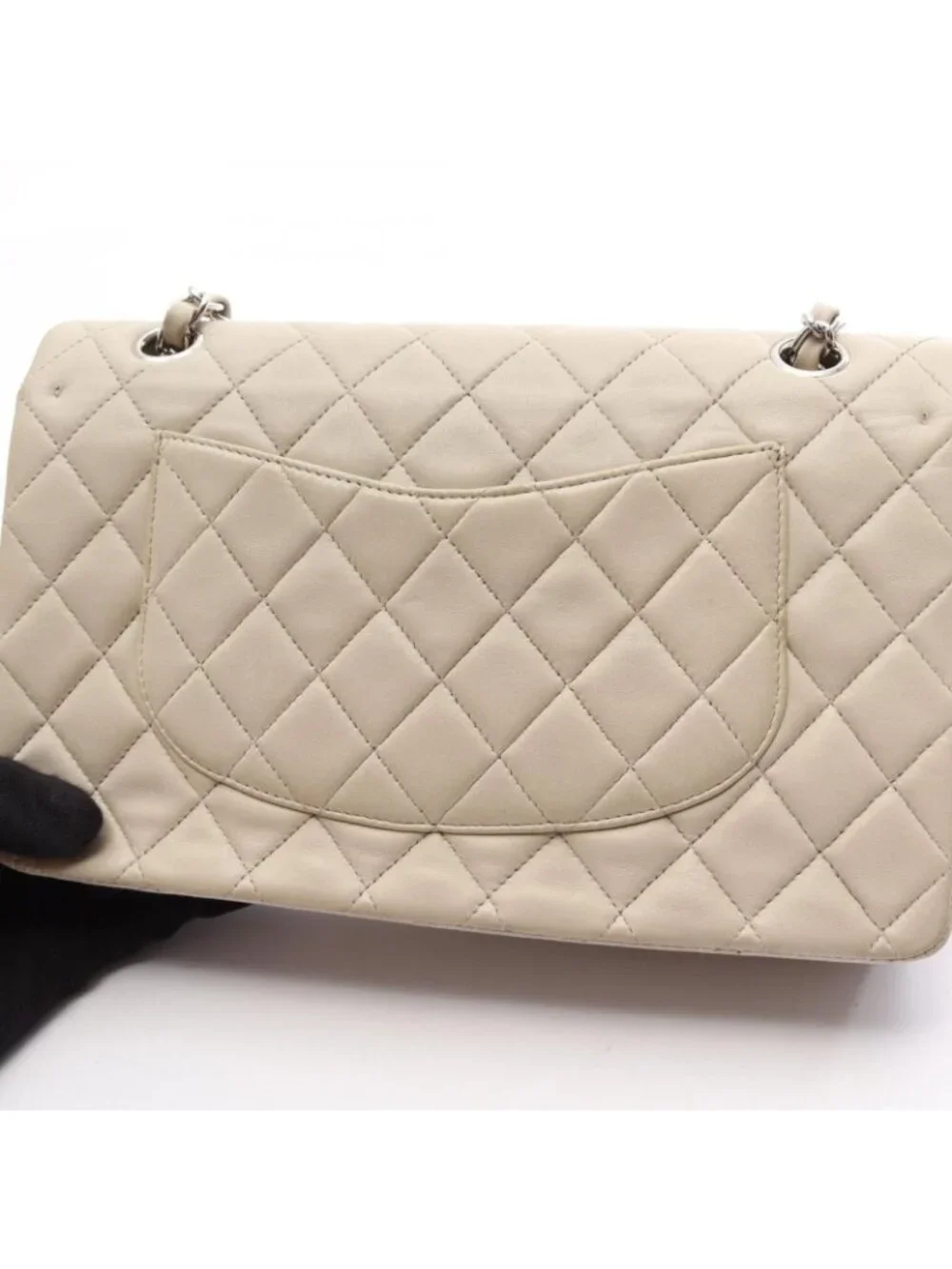 Chanel Shoulder Bag Quilted Double Flap Light Gray Lambskin Chain